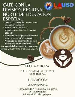 Coffee with Region North Special Education flyer in Spanish